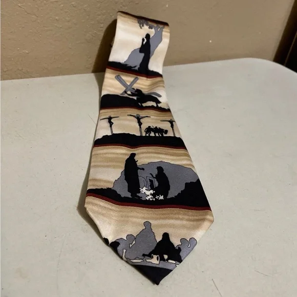 Eagles Wings Easter Jesus Religious Tan Silk Neck Tie - Picture 1 of 6